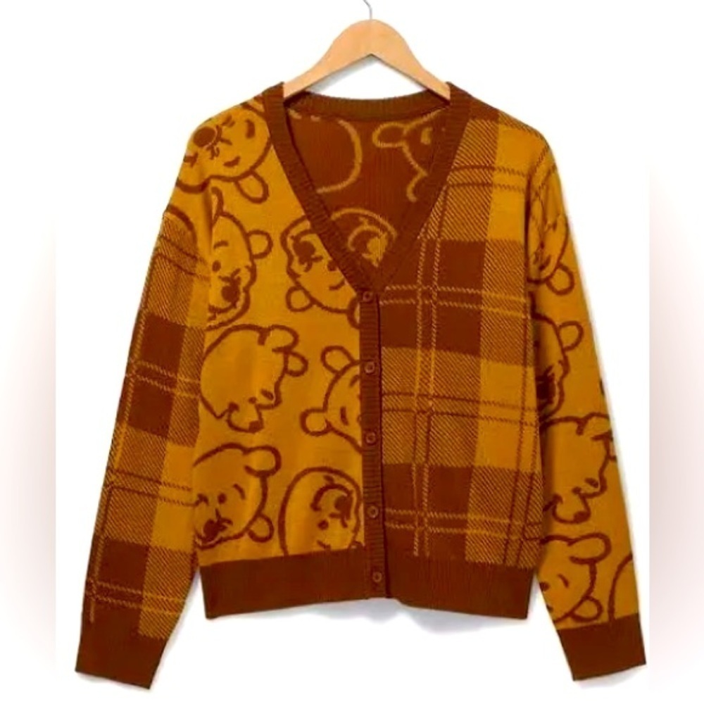 Disney Winnie the Pooh Plaid Cadigan Brown NWT Size XS Classic Pooh